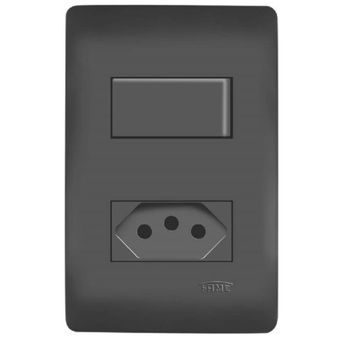 Conjunto 1 Interruptor Simples e 1 Tomada 2p+t 10 Amperes Distanciados Habitat Black - 4061 - Fame