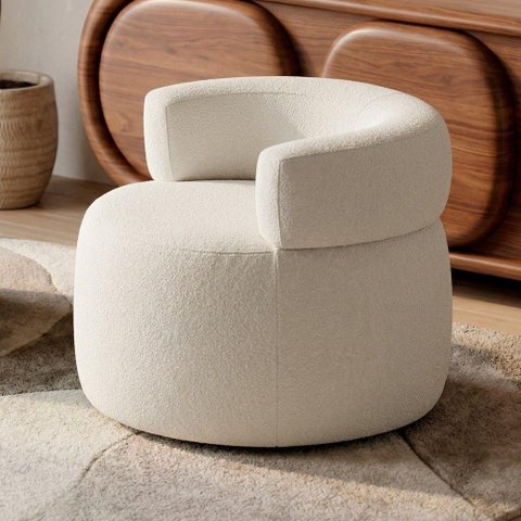 Poltrona Decorativa Kayce Bouclê Premium Orgânica Off White Desk Design