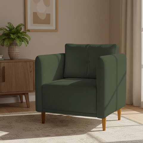 Poltrona Decorativa Aviv para Sala Escritório Recepção Luxo Linho Verde Premium Easy Clean
