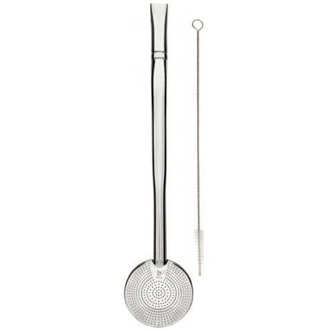 Bomba de Chimarrão Inox Bojo Mil Furos 24cm Bocal Simples