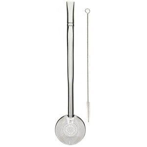 Bomba de Chimarrão Inox Bojo Mil Furos 21cm Bocal Simples