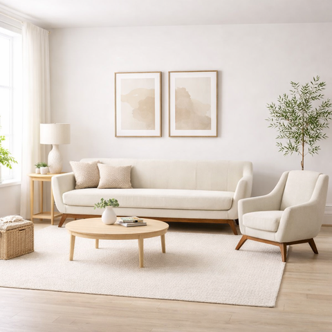 Conjunto Milano Sofá 3 Lugares e Poltrona em Veludo Bege - Larbelle