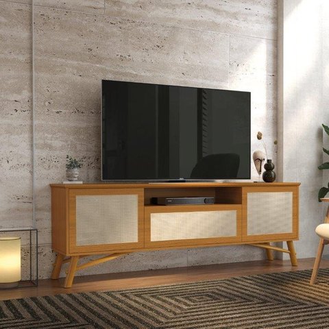 Rack / Bancada DAR Bélissimo Portas Com Acabamento em Rattan Porta Central com Pistão a Gás Modelo R