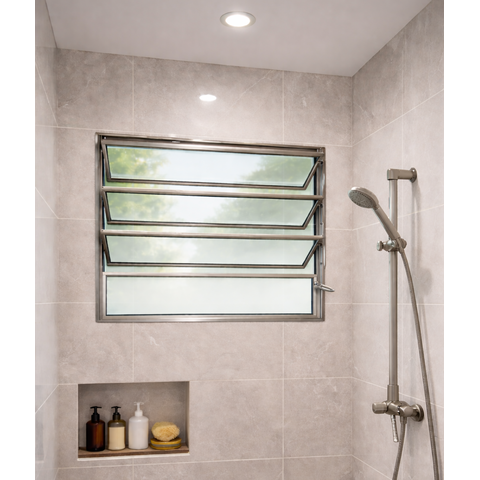 Vitro Basculante 80x80 Alumínio Brilhante Vidro Liso