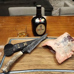 Faca Artesanal Aço Damasco 8' Cabo Retovado Chifre de Cervo Churrasco Bainha de Couro - 2