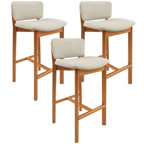 Kit 3 Banqueta Alta para Cozinha Sala de Jantar Bar Dara Linho Champagne - Lyam Decor