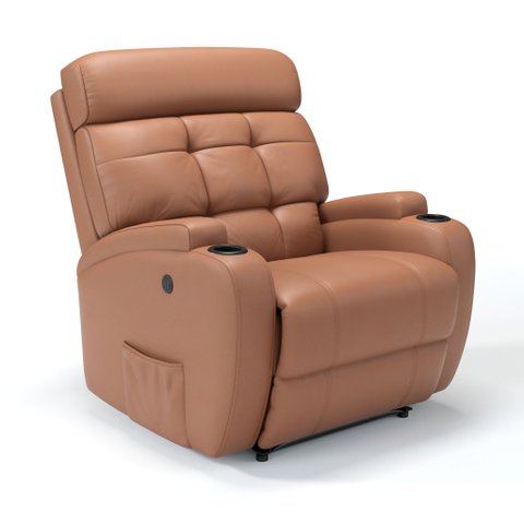 Poltrona do Papai Reclinável em Couro Bovino Cor Caramelo Reclinação Elétrica - Modelo Florença