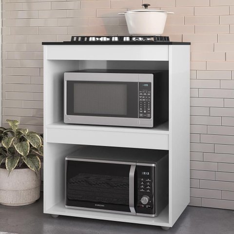 Balcão para Cooktop e Forno Microondas 75cm Adriana Branco - Ajl Móveis