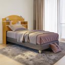 Ver imagem 2 de Cabeceira para Cama Box Solteiro 90cm Evelyn com Nichos e Prateleiras:Naturale/Off White