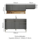 Ver imagem 3 de Cozinha Modulada 3 Pecas com Balcao Pia Line Gris Cp Freijo Ktp Gris Cp Freijo
