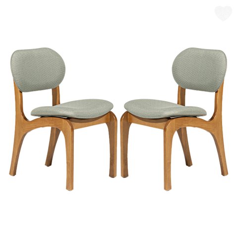 Kit 2 Cadeiras de Jantar Estofada Rafine Madeira Castanho Linho Verde