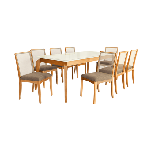 Conjunto Mesa de Jantar Madeira Maciça 8 Cadeiras Fendi/bege