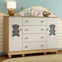 Ver imagem 1 de Cômoda Infantil 125cm 2 Portas com Vidro e 4 Gavetas Fofura Multimóveis Mp4485 Madeirado/off White