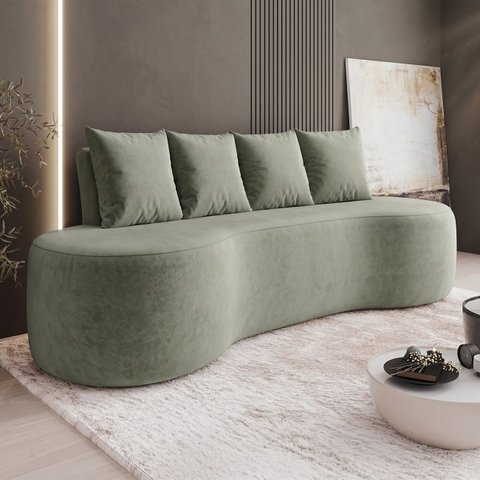 Sofá 3 Lugares 210cm Orgânico Viana B10 Bouclê Menta - Mpozenato