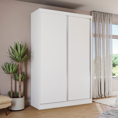 Guarda Roupas de Solteiro 2 Portas de Correr e 2 Gavetas Málaga 143cm - Branco