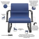 Ver imagem 3 de Kit 02 Cadeiras de Escritório Recepção Fixa Pés Preto Lev P03 Vinil Azul - Lyam Decor