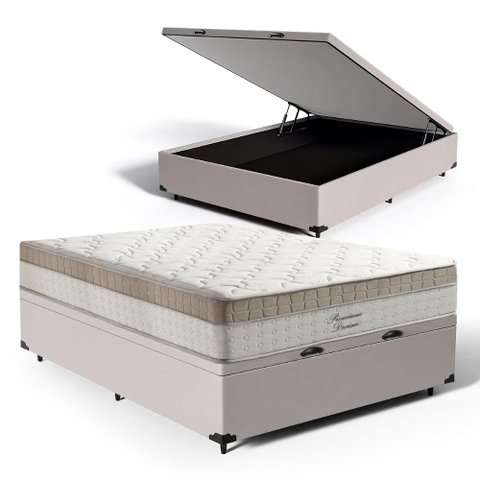 Cama Box Baú com Colchão de Molas Ensacadas Pillow In Anjos King Best Viuvo 128cm Bege