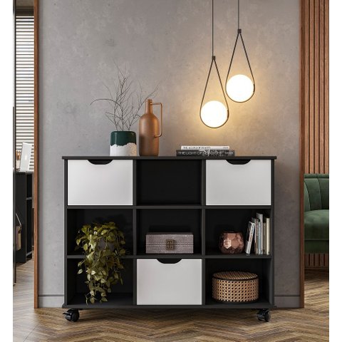 Nicho Organizador Preto com 3 Gavetas Brancas 1478 Qmovi
