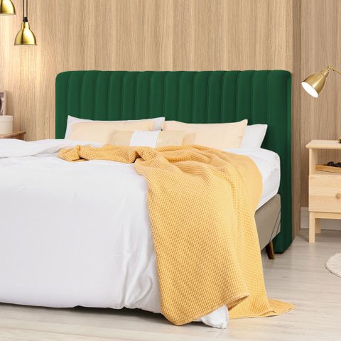 Cabeceira Cama Box King 1,93m Estofada Havai Veludo Verde