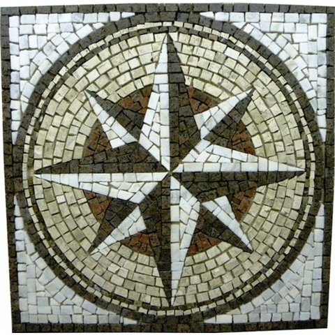 Rosa Dos Ventos em Mosaico com Detalhes em Granito Vermelho