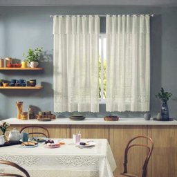 Cortina Cozinha 2,00 X 1,20m Renda Creme Rosas - 2