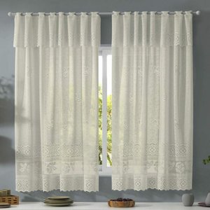 Cortina Cozinha 2,00 X 1,20m Renda Creme Rosas