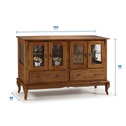 Balcão Buffet Madeira Maciça com 4 Portas e 2 Gavetas Prateleira em Vidro Pés Luis Vx 60510 Linz Móv - 4