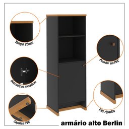 Kit Sala Jantar e Estar Aparador 3 Portas e Livreiro Berlin - Vianossa - 9
