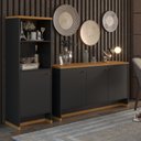 Ver imagem 1 de Kit Sala Jantar e Estar Aparador 3 Portas e Livreiro Berlin - Vianossa