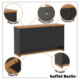 Kit Sala Jantar e Estar Aparador 3 Portas e Livreiro Berlin - Vianossa - 8