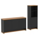 Ver imagem 4 de Kit Sala Jantar e Estar Aparador 3 Portas e Livreiro Berlin - Vianossa