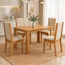 Ver imagem 1 de Conjunto Sala de Jantar Mesa Juliana 110cm Tampo MDP Canto Reto 4 Cadeiras Evelin