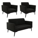 Ver imagem 1 de Sofá Namoradeira com 2 Poltronas Pés Villach Marisa Suede Preto D03 - D'Rossi