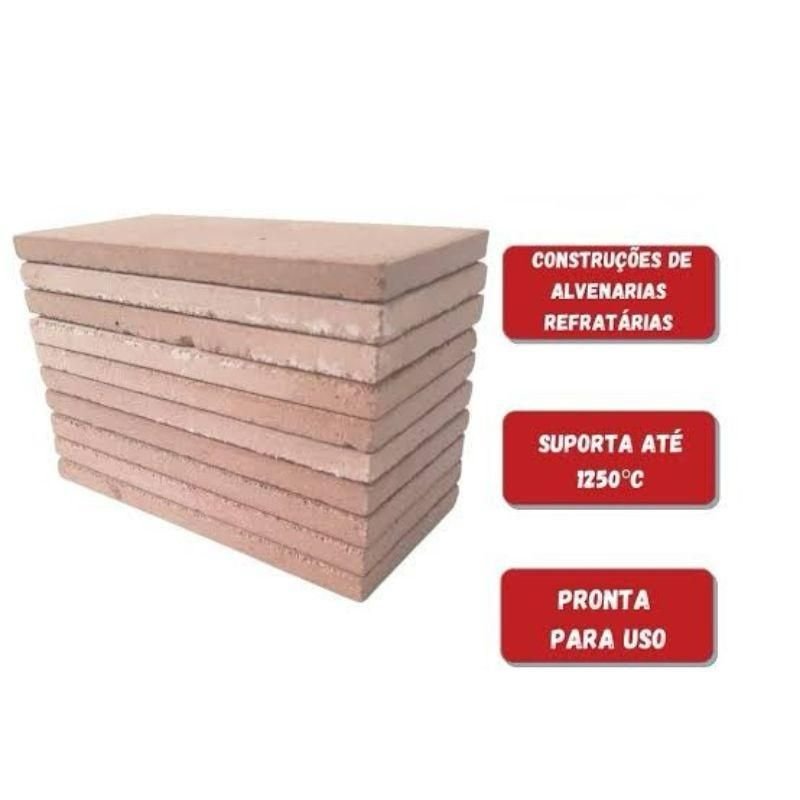 Kit com 10 Plaqueta Refratária 229x114x15mm + Argamassa Refrataria Quartzolit - Churrasqueira Forno  - 4