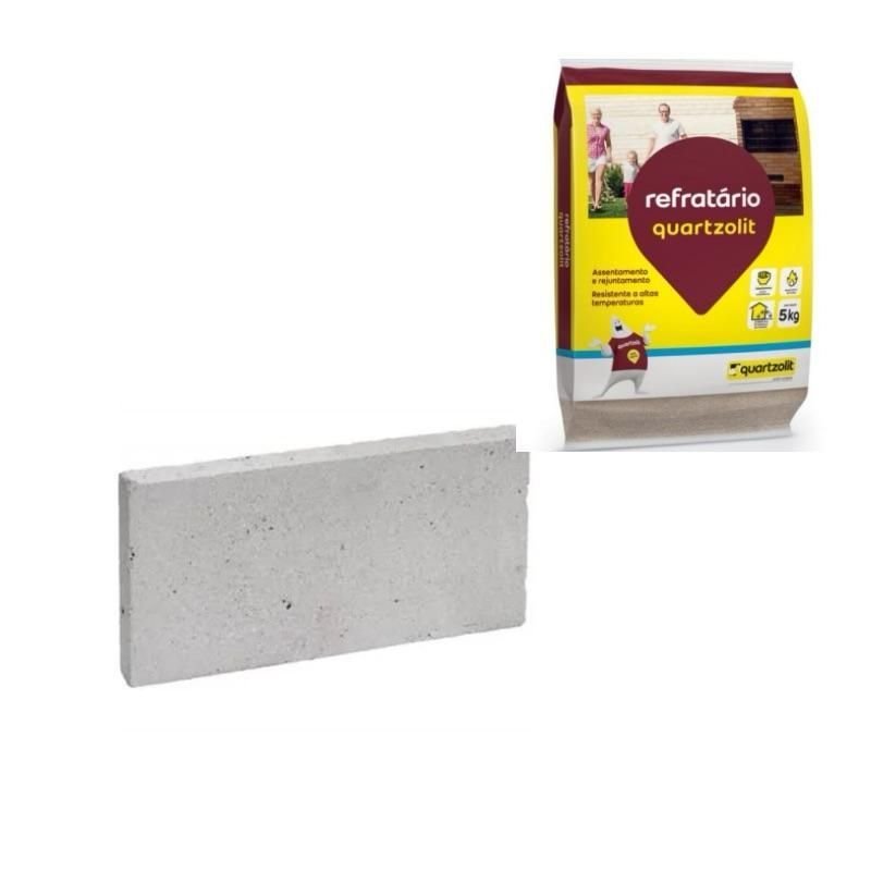 Kit com 10 Plaqueta Refratária 229x114x15mm + Argamassa Refrataria Quartzolit - Churrasqueira Forno  - 1