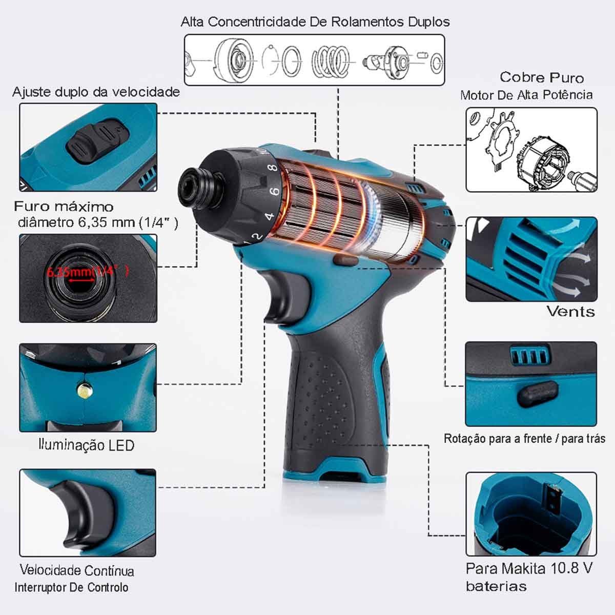 Parafusadeira De Torque 12V Alto Impacto Recarregável - 3