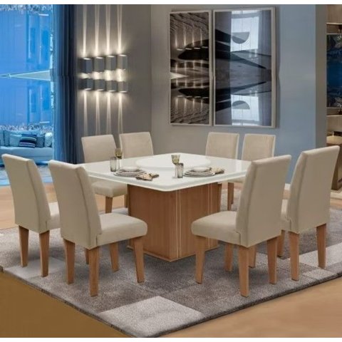 Conjunto Mesa Cedro Off Tampo Giratório 8 Cadeiras Amsterdã