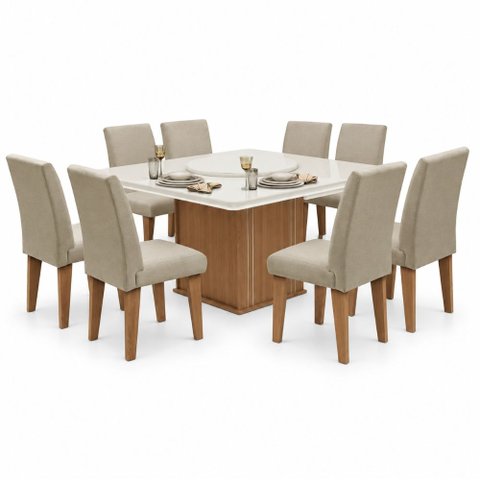 Conjunto Mesa Cedro Off Tampo Giratório 8 Cadeiras Amsterdã