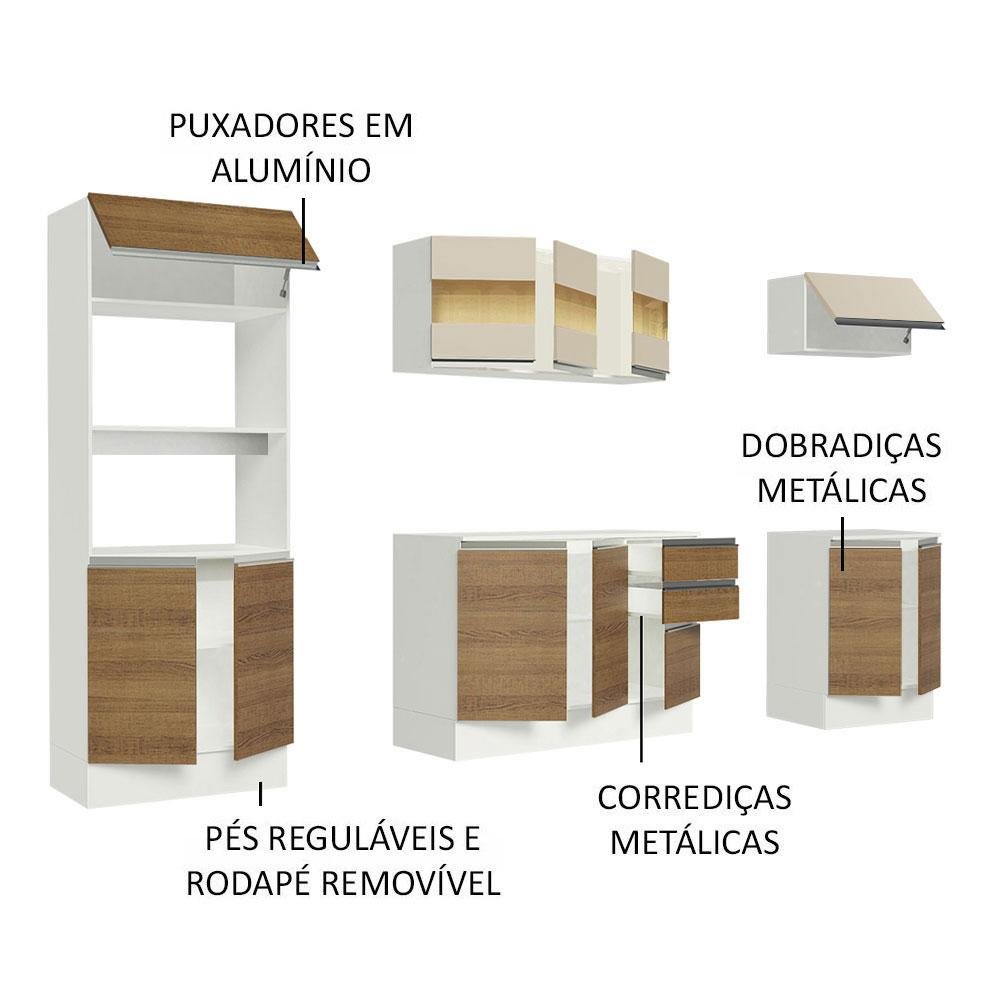 Armário de Cozinha Completa 100% MDF 250 cm Branco/Rustic/Crema Smart Madesa 01 - 5