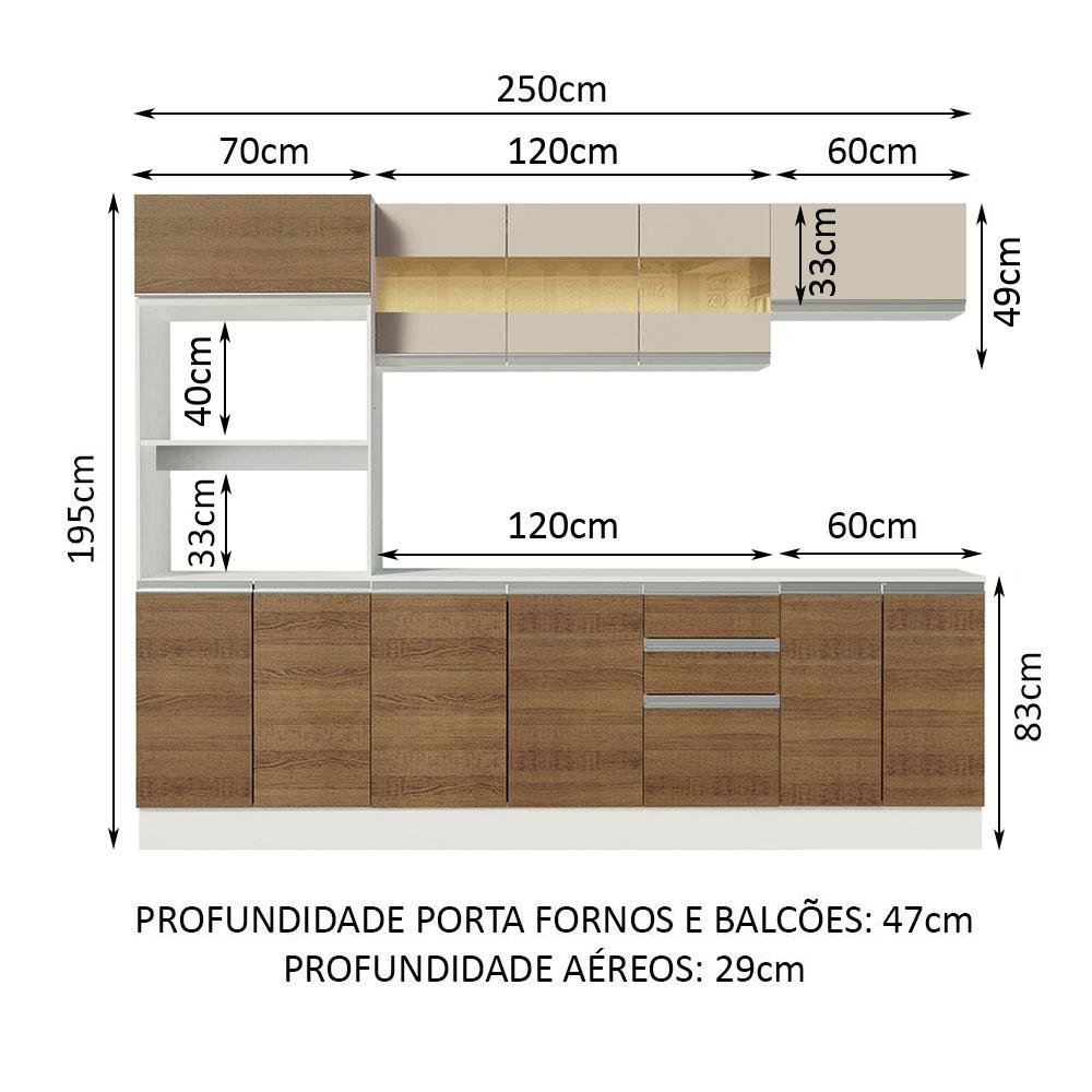 Armário de Cozinha Completa 100% MDF 250 cm Branco/Rustic/Crema Smart Madesa 01 - 4