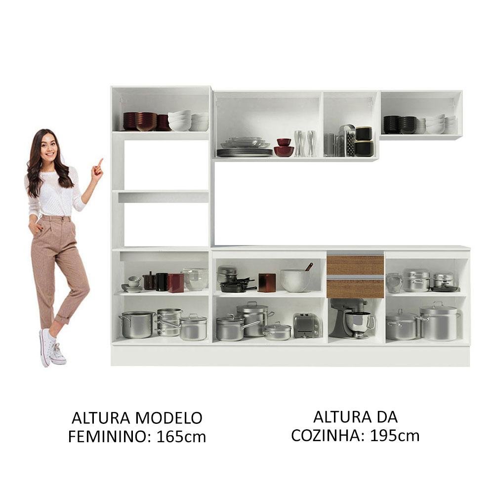 Armário de Cozinha Completa 100% MDF 250 cm Branco/Rustic/Crema Smart Madesa 01 - 6