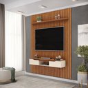 Ver imagem 1 de Painel Suspenso Ripado Seko Tv 65" Portas Basculantes Borda Chanfrada Freijó/offwhite G18 - Gran Bel