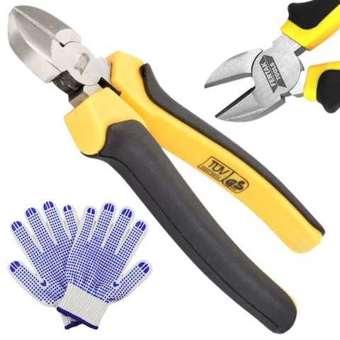 Alicate de Corte 6" Diagonal Profissional Cabo Emborrachado + Luva Pigmentada | Fertak