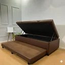 Ver imagem 3 de Cama Box Baú Solteiro Bicama + Colchão D20 12 cm Corino Marrom sem Cabeceira