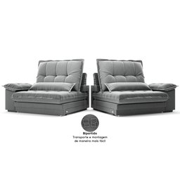 Sofá Bergamo 2,90m Retrátil e Reclinável Veludocristal Cinza - Netsofas - 6