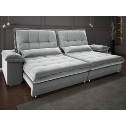 Sofá Bergamo 2,90m Retrátil e Reclinável Veludocristal Cinza - Netsofas - 1