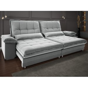 Sofá Bergamo 2,90m Retrátil e Reclinável Veludocristal Cinza - Netsofas