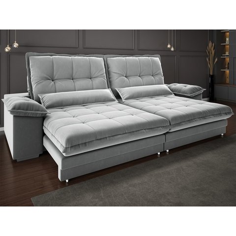 Sofá Bergamo 2,90m Retrátil e Reclinável Veludocristal Cinza - Netsofas