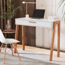 Ver imagem 2 de Mesa Escrivaninha Aparador Pés Madeira Quarto Estudo 90x40 Branco