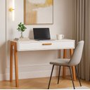 Ver imagem 1 de Mesa Escrivaninha Aparador Pés Madeira Quarto Estudo 90x40 Branco